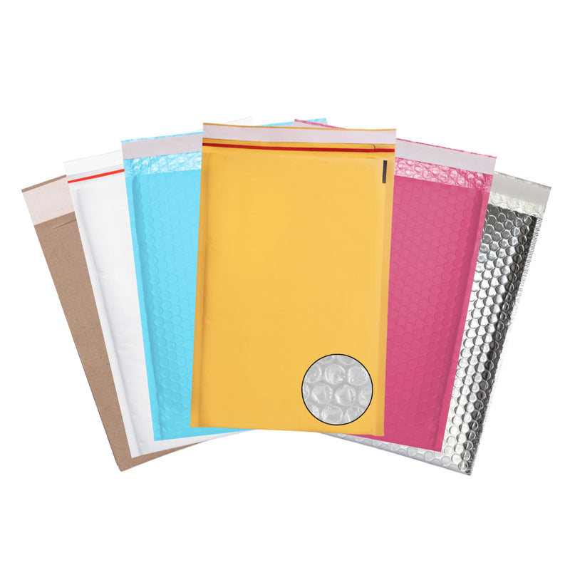 Conjunto de Sobres con Burbuja de Para Paquetes: Amarillo, Blanco, Rosa, Aqua, Plateado, Kraft.