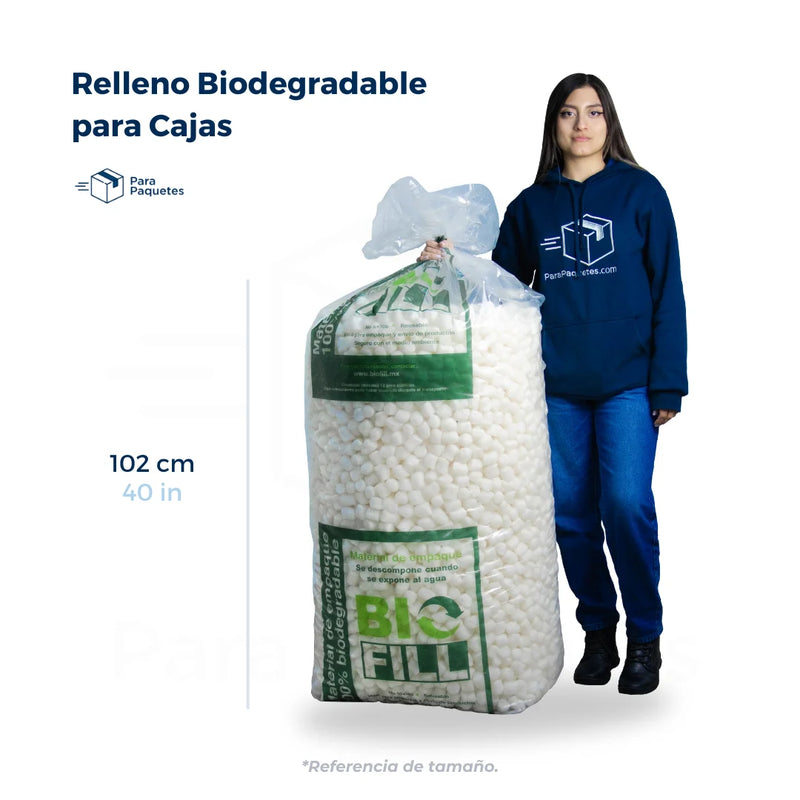 Referencia de tamaño Rollo Biodegradable para Cajas. La bolsa mide 102 cm.