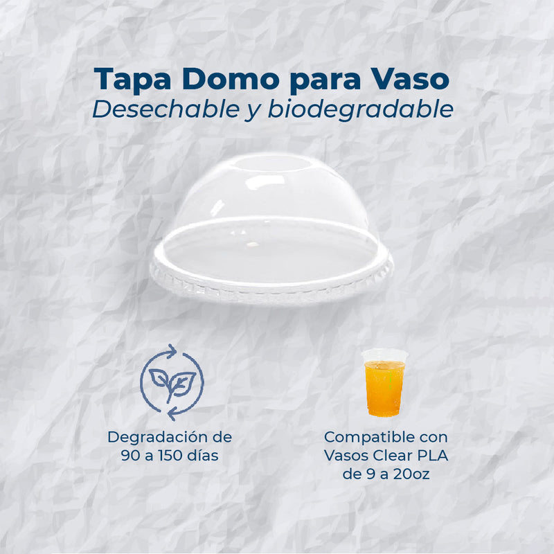 Tapa Domo para Vasos Desechable y Biodegradable De 9/20 oz