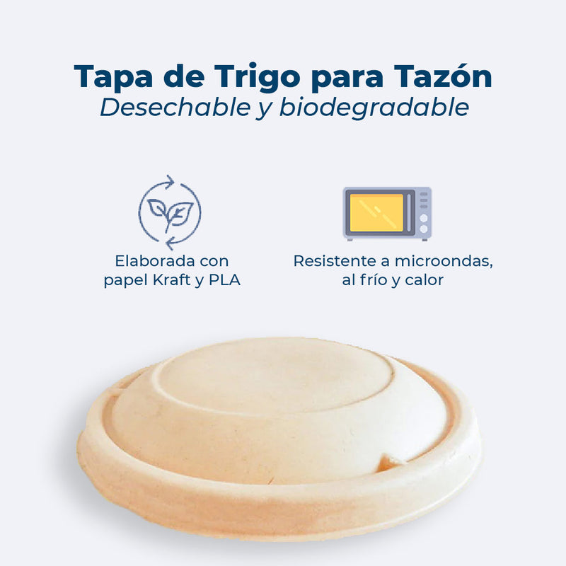Tapa de Trigo para Tazón Desechable y Biodegradable De 24/32 oz